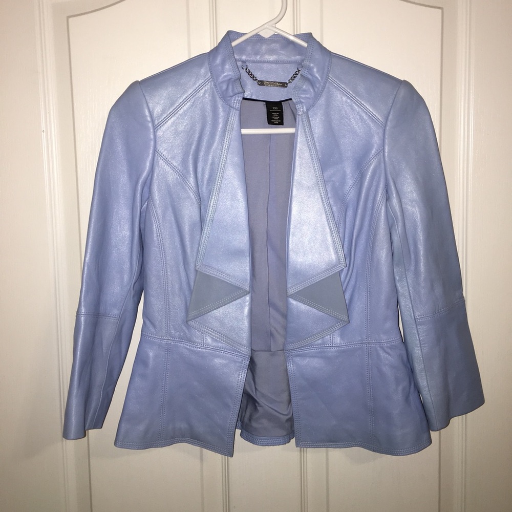White House black market blue leather jacket XXS